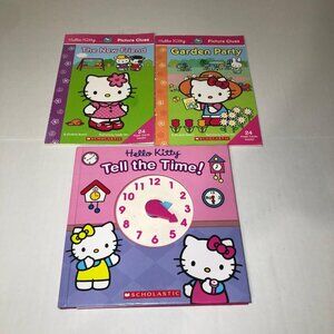 3- Hello Kitty Books, Sanrio, Tell the Time, Garden Party, The New Friend